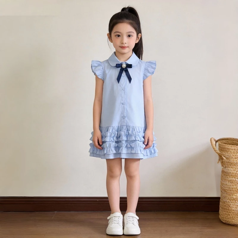 🚚มีสินค้าพร้อมส่ง! ชุดเดรสลุคคุณหนู สไตล์เรียบหรู สีฟ้าอ่อน พร้อมโบว์ – K5125665