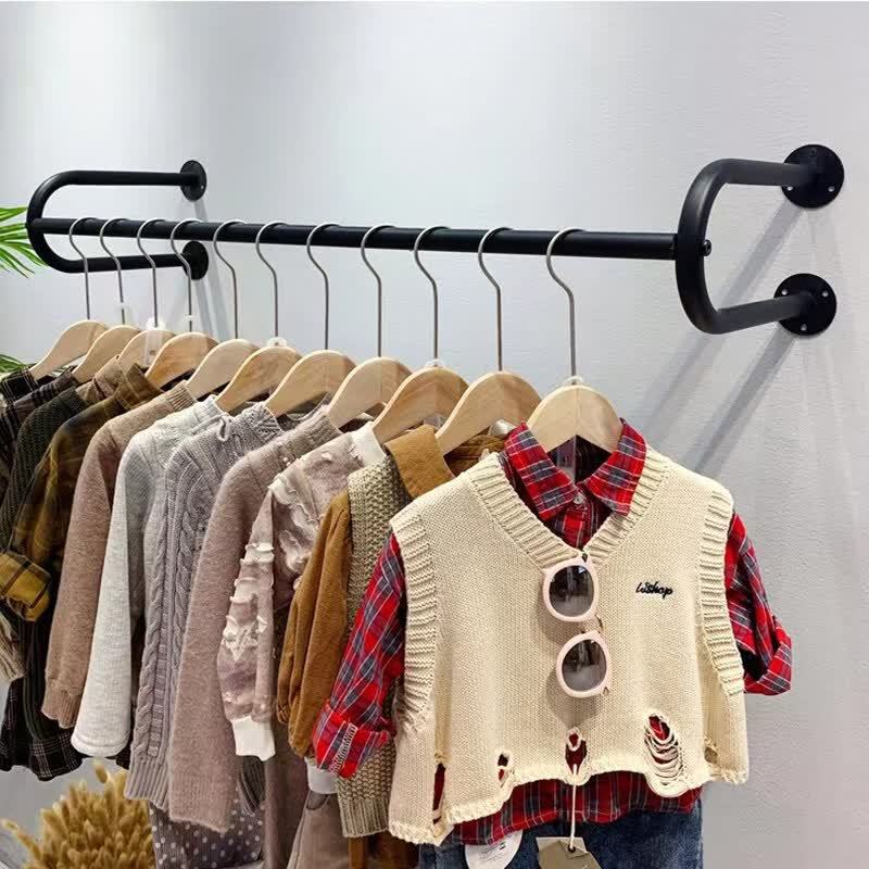 แขวนเสื้อโลหะ แขวนผ้าติดผนัง ขาตั้งโชว์เสื้อผ้า แท่งเดียว แรงรับน้ำหนักสูง ต้องเจาะรูในการติดตั้ง เหมาะสำหรับชั้นวางร้าน
