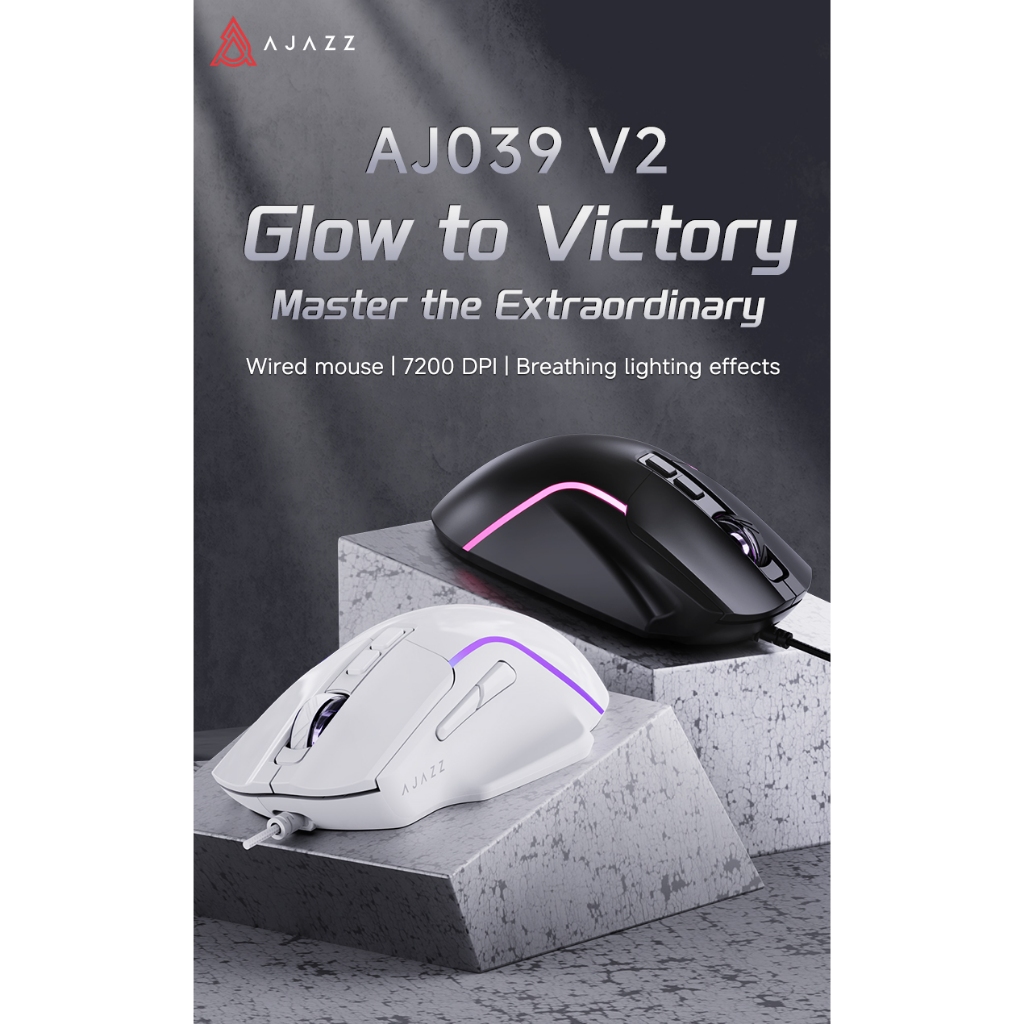 เมาส์เกมมิ่ง Ajazz AJ039 V2 Wired 7200DPI Breathing RGB Lighting Mouse รับประกัน 1 ปี