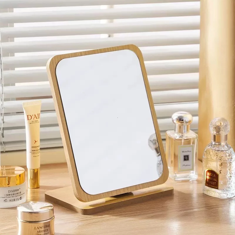 กระจกแต่งหน้า ขอบไม้ แท่นพับได้ ปรับองศาได้ มี 1 ขนาด Makeup Mirror