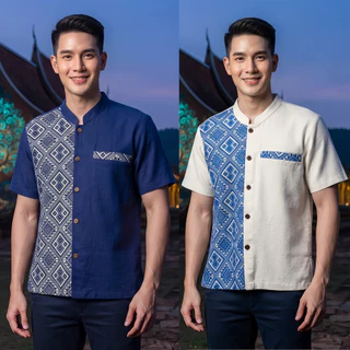 🎗เสื้อพื้นเมืองชาย ทูโทนลายขิด🎗