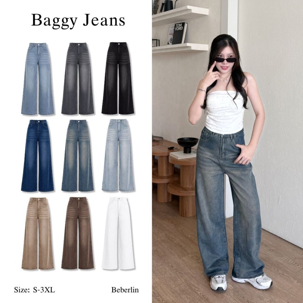 Beberlin กางเกงยีนส์ ขากระบอกใหญ่ ทรงแบ็คกี้ รุ่น Baggy Jeans / No : 1007