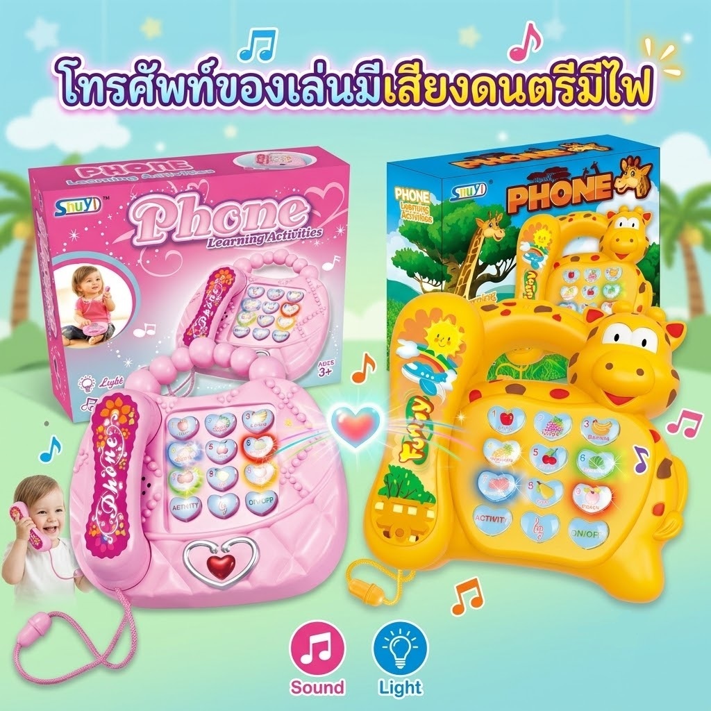 โทรศัพท์ของเล่นเด็กลายกระเป๋าชมพูสุดหวาน,ลายยีราฟเหลือง มีเสียงดนตรมีไฟเสริมทักษะการเรียนรู้สำหรับเด็ก