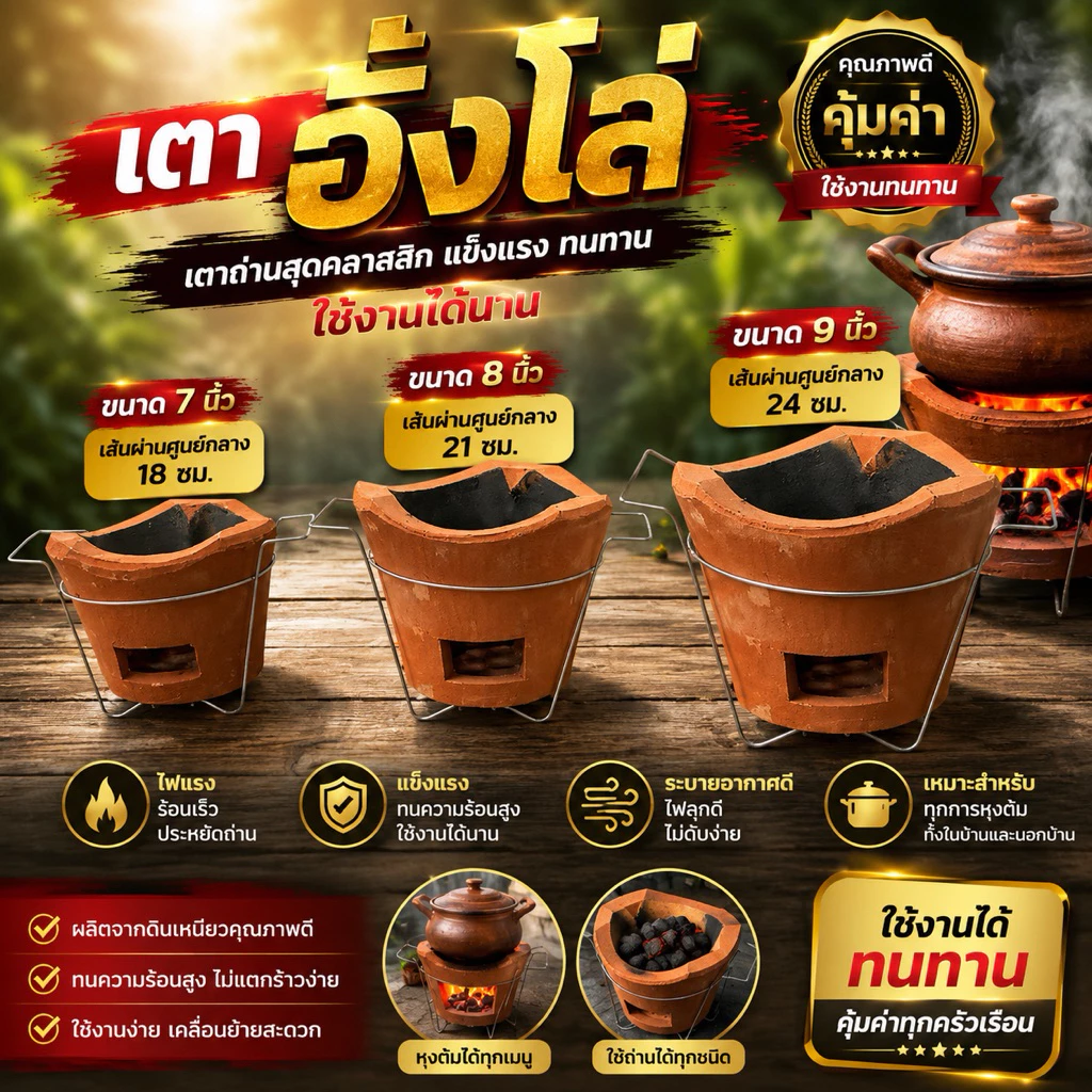 TPKshop เตาดินเผา เตาถ่าน พร้อมขาเหล็ก ใช้กับหม้อจิ้มจุ่ม ขนาดต่างๆ 1 ชุด