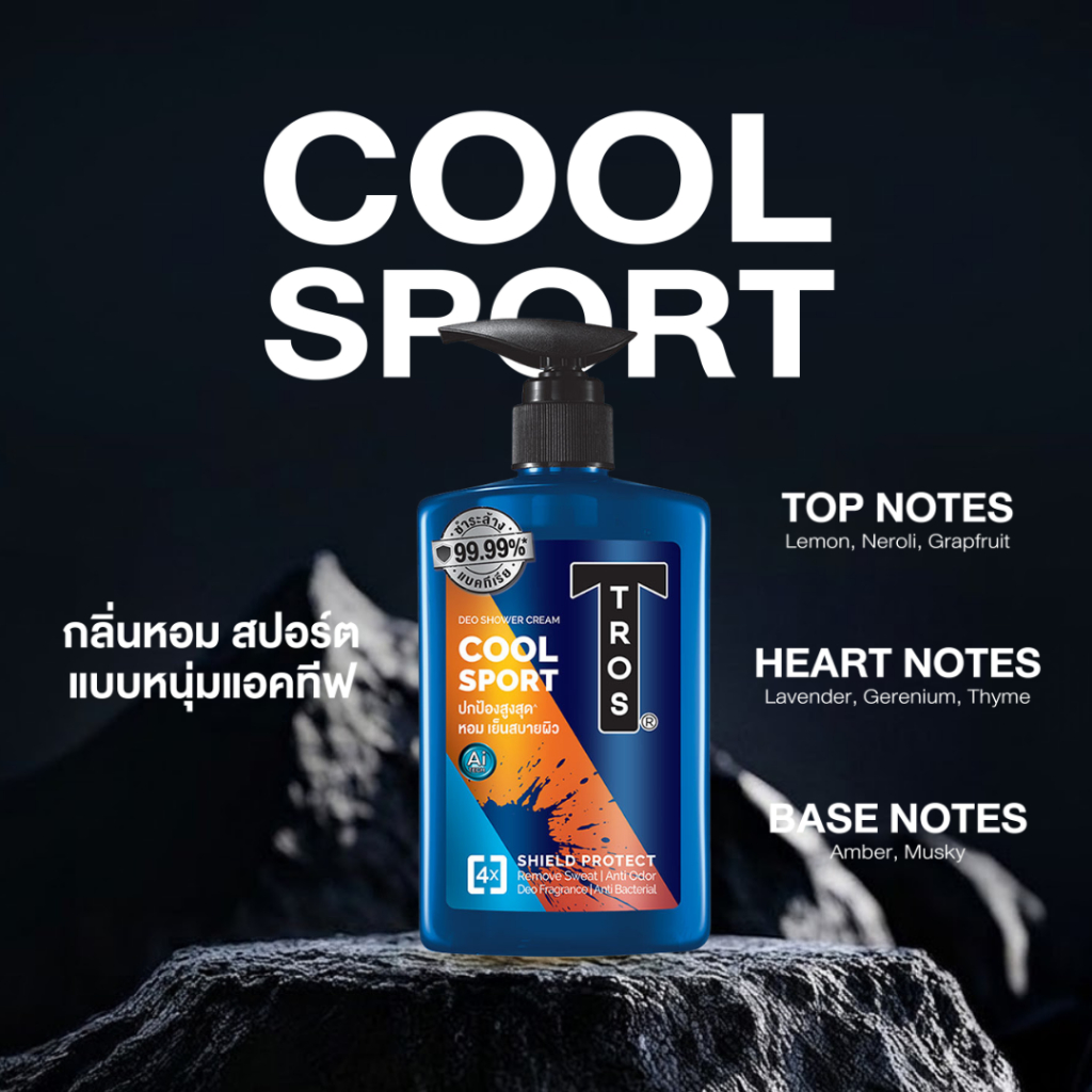 Tros ทรอส ครีมอาบน้ำสำหรับผู้ชาย 450ml (Bright&Energize / Cool Sport)