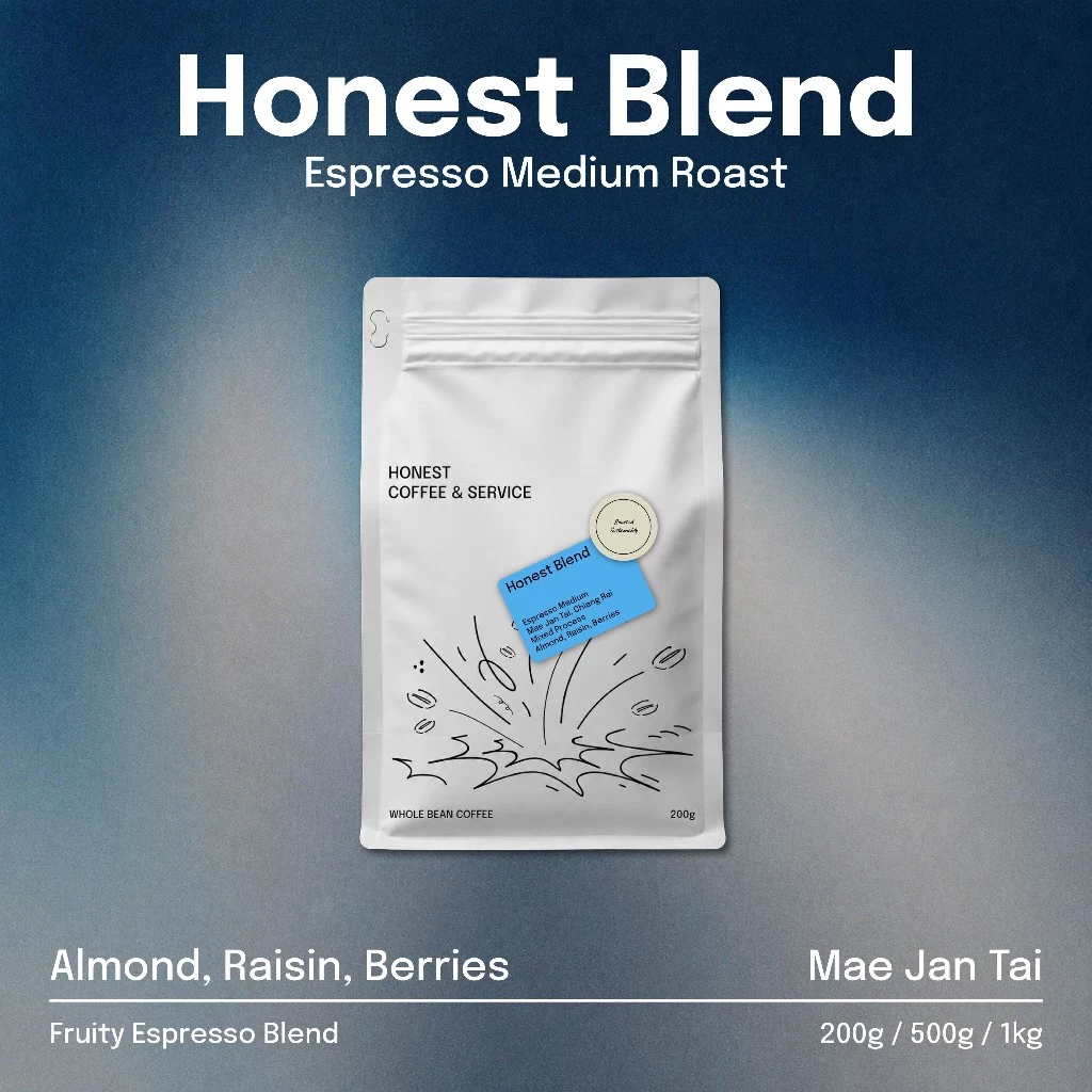 เมล็ดกาแฟคั่วกลาง Honest Blend กาแฟไทยเชียงราย สำหรับ Espresso และกาแฟนม | Raisin Almond Cranberry | 200g–1kg