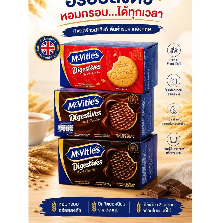 McVitie's Digestive Biscuit  แมคไวตี้ส์ ไดเจสทีฟ บิสกิต เคลือบช็อกโกแลต 200 กรัม