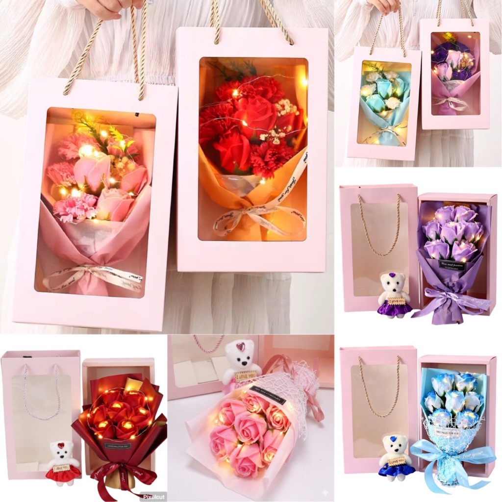 ดอกไม้รวม 7 ดอกมาพร้อมกล่อง ถุง ไฟ ประกอบมาให้แล้วสวยงามของขวัญปีใหม่วาเลนไทน์นี้ ราคาโรงงาน พร้อมส่ง ถูกสุดๆ
