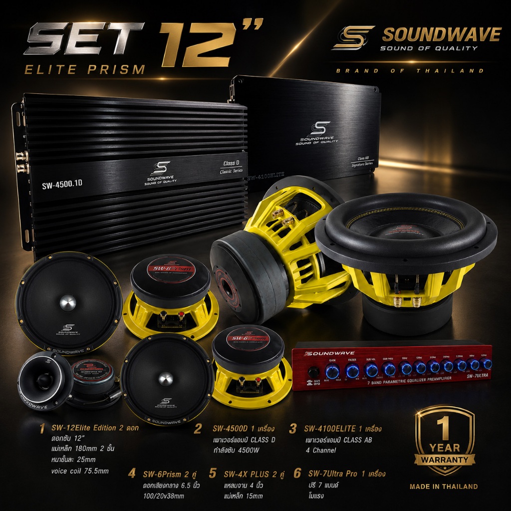 ชุดเครื่องเสียงรถยนต์ SET 12” Edition Prism SOUNDWAVE HI END เครื่องเสียงรถ , เพาเวอร์แอมป์ , ดอกลำโพง , ลำโพงรถยนต์