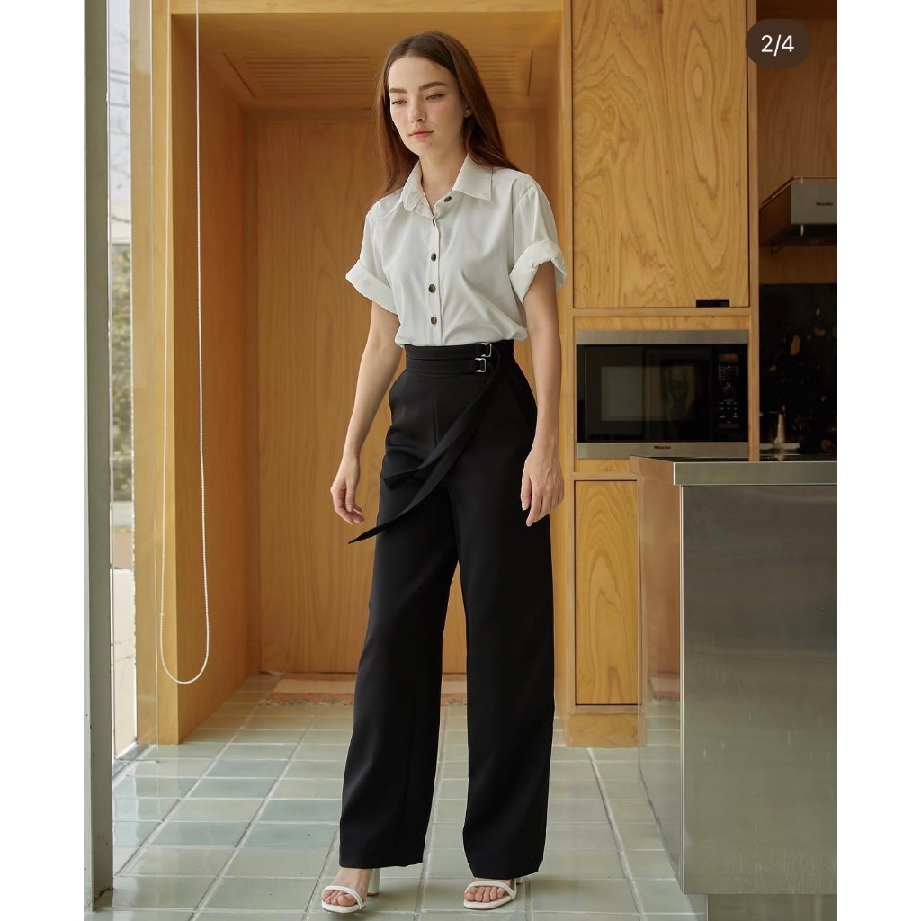 COPPER.BKK Belted Trousers กางเกงซิปหลัง พร้อมเข็มขัด2แถว