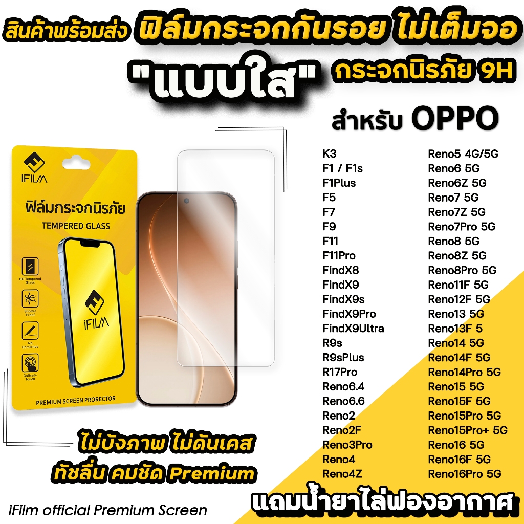 iFilm ฟิล์มกระจกใส ไม่เต็มจอ ไม่บังภาพ For OPPO FindX9 Ultra X9Pro Reno16 Pro Reno15ProMax Reno14 ฟิล์มoppo ฟิล์มกันรอย