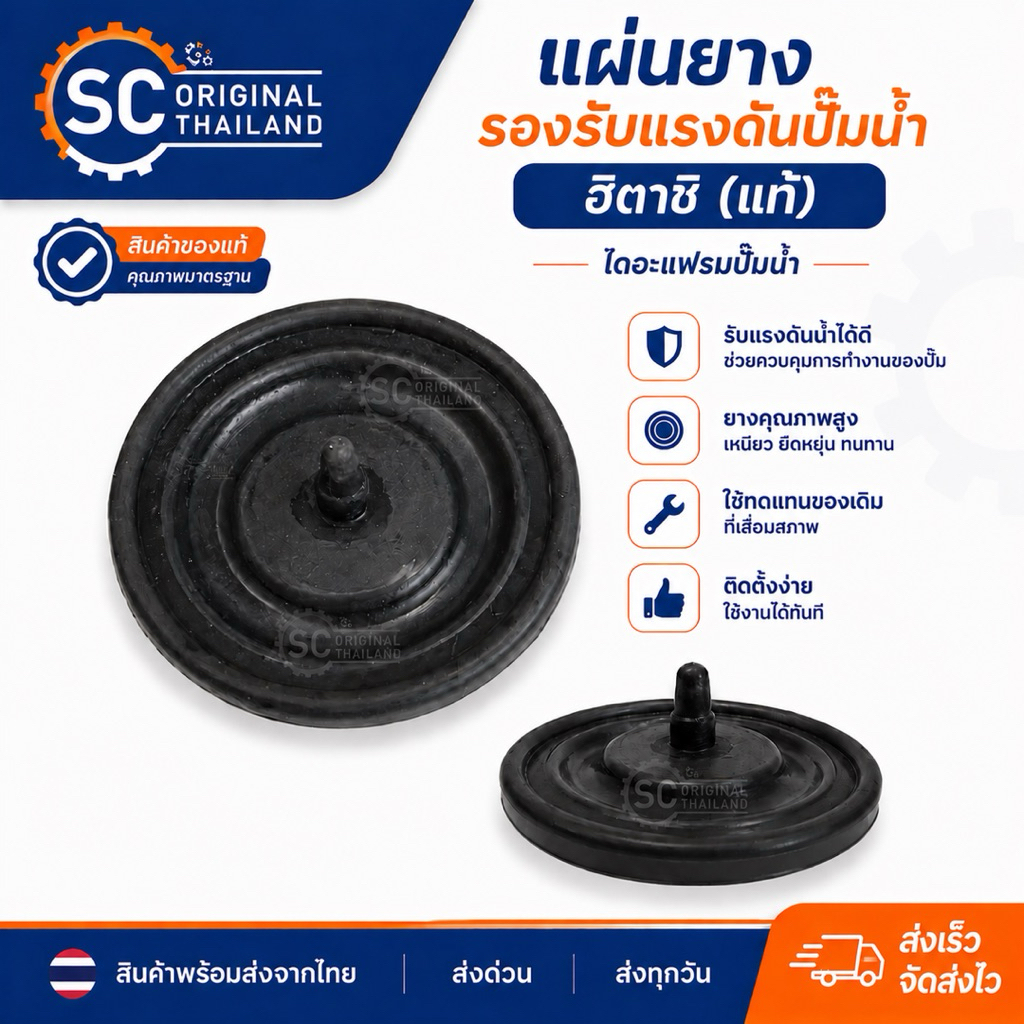 (แท้)แผ่นยางรองรับแรงดันปั๊มน้ำฮิตาชิ Part. 3P2JG82691รุ่น TM-60L WM-P130 WM-P150 WM-P280EX WM-P350G