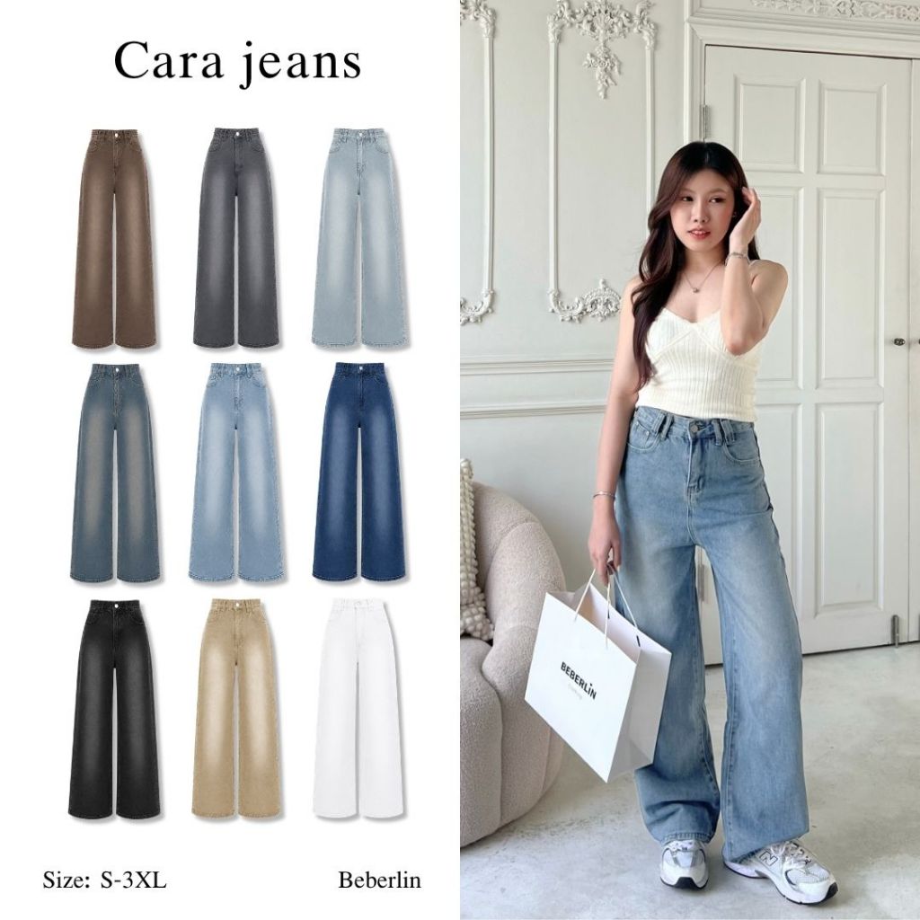 Beberlin กางเกงยีนส์ ขากระบอกกลาง เอวสูง สีเฟด รุ่น Cara jeans / No : 7091