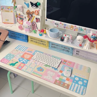 Giant mousepad/Desk mat : Lovely patches ที่รองเมาส์ขนาดใหญ่ลายตาราเย็บผ้าน่ารัก ไดโน 80x30cm | Stickwithme4ev