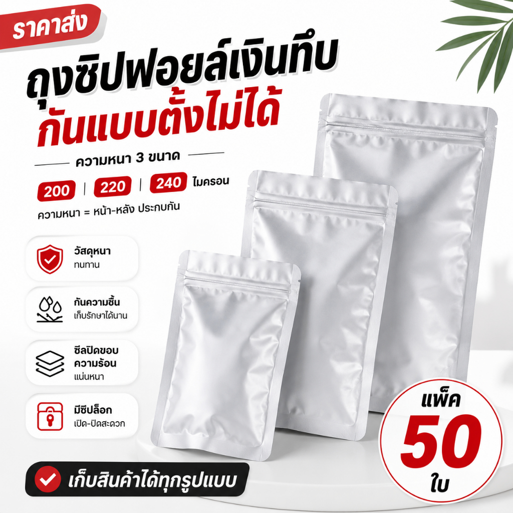 🔥(50ใบ)🔥ถุงซิปฟอยล์ทึบตั้งไม่ได้ ถุงฟอยล์ใส่อาหาร ถุงอาหารแมว  ซองซิปฟอยล์ ถุงกาแฟ ถุงซิปก้นแบน opaque foil zipbag