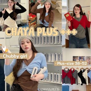 (ส่วนลดโปรเปิดร้าน+ส่งฟรีโค้ดคุ้ม✅) เสื้อแขนยาวแต่งเลเยอร์สลับสี พร้อมดีไซส์งานคล้องคอ + ม้วนอกแต่งอะไหล่ชายเสื้อ(38-52)