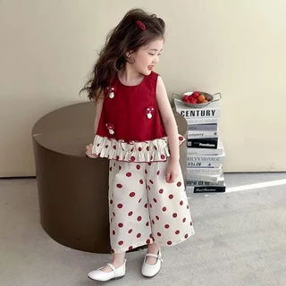 Babyonline(Y459)I4 (ส่งด่วน1วัน)ชุดเซ็ตเสื้อแขนกุดกางเกงขายาวสำหรับเด็กผู้หญิง ใส่สบาย ระบายอากาศ