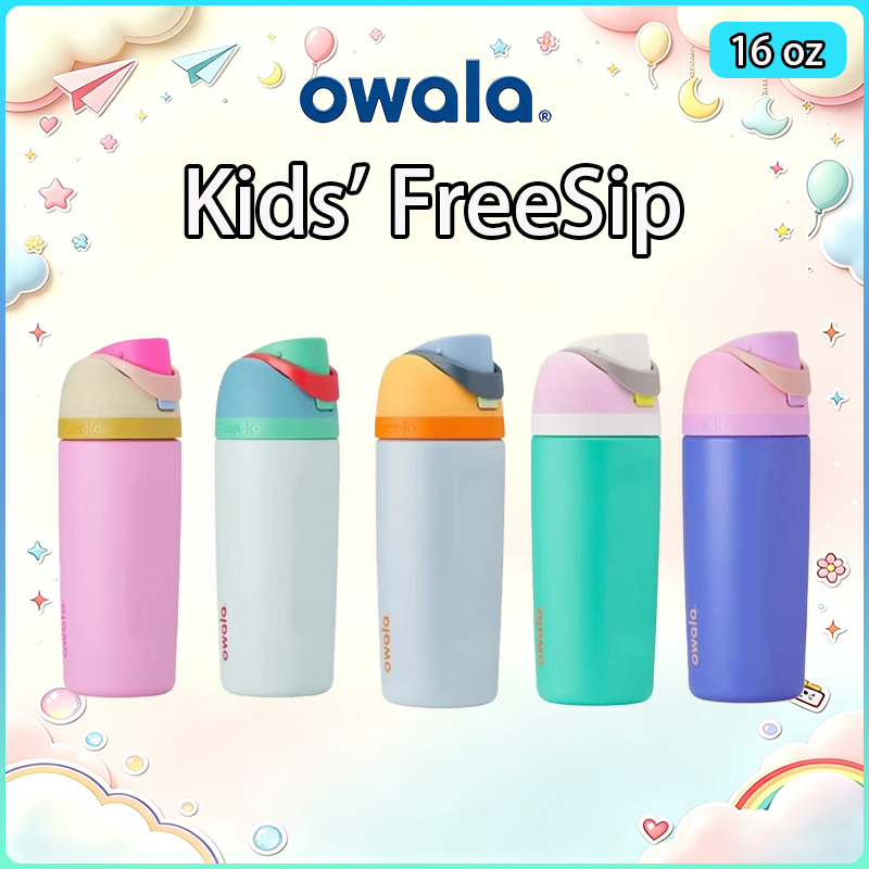 Owala Kids' FreeSip 16oz สแตนเลส 304 เก็บอุณหภูมิ / เก็บความเย็น กระติกน้ำ ของแท้ พร้อมส่ง
