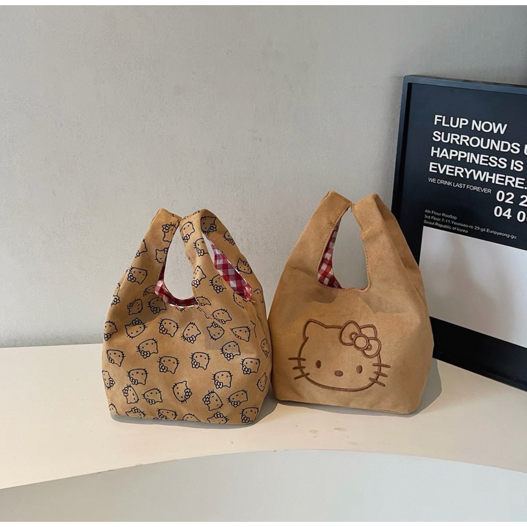 กระเป๋าผ้าถือมินิ ลายแมวน่ารัก ผ้ากำมะหยี่เทียม สินค้าพร้อมส่ง🇹🇭 ใส่ของจุกจิก กระเป๋าแฟชั่น
