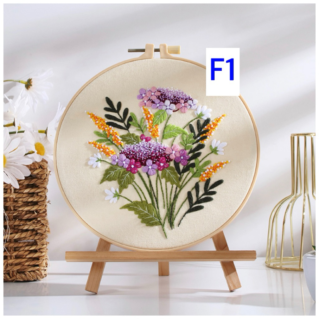 สอนฟรี ชุดปักผ้าลายดอกไม้ คำแนะนำภาษาไทย แถมสะดึงและที่สนเข็มEmbroidery kit beginners ชุดปักผ้าDIY ส่งจาก กทม