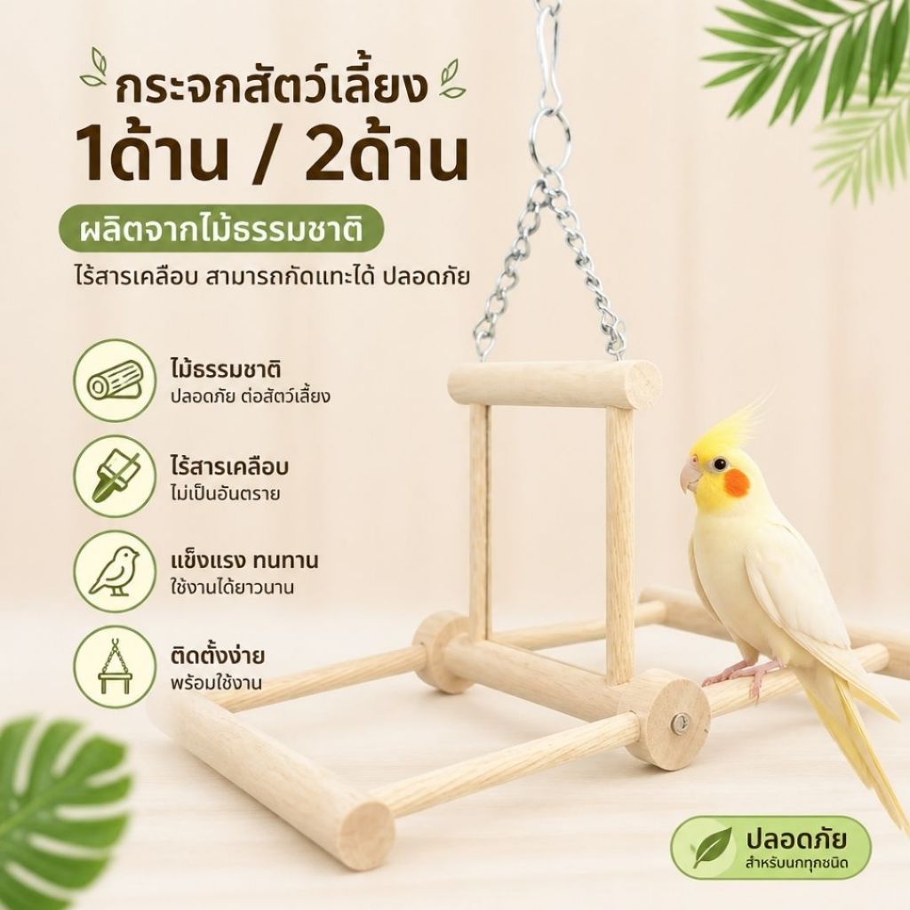 ของเล่นไม้ กระจกสำหรับสัตว์เลี้ยง 1ด้าน / 2ด้าน พับเก็บได้ ของเล่นไม้ สำหรับสัตว์เลี้ยง ผลิตจากไม้ธรรมชาติ ไร้สารเคลือบ