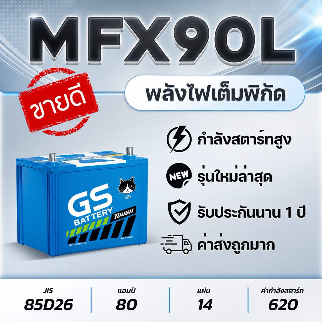 GS MFX90L 12V.80Ah 85D26L แบตเตอรี่รถกระบะ VIGO FORTUNER INNOVA D-MAX MU-X TRITON NAVARA TFR RANGER