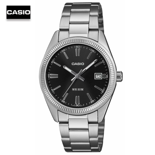 นาฬืกาข้อมือผู้ชาย ผู้หญิง คาสิโอ Casio สายสเเตนเลสสีเงิน หน้าปัดสีดำ รุ่น UTP-1302PD-1AVDF, UTP-130
