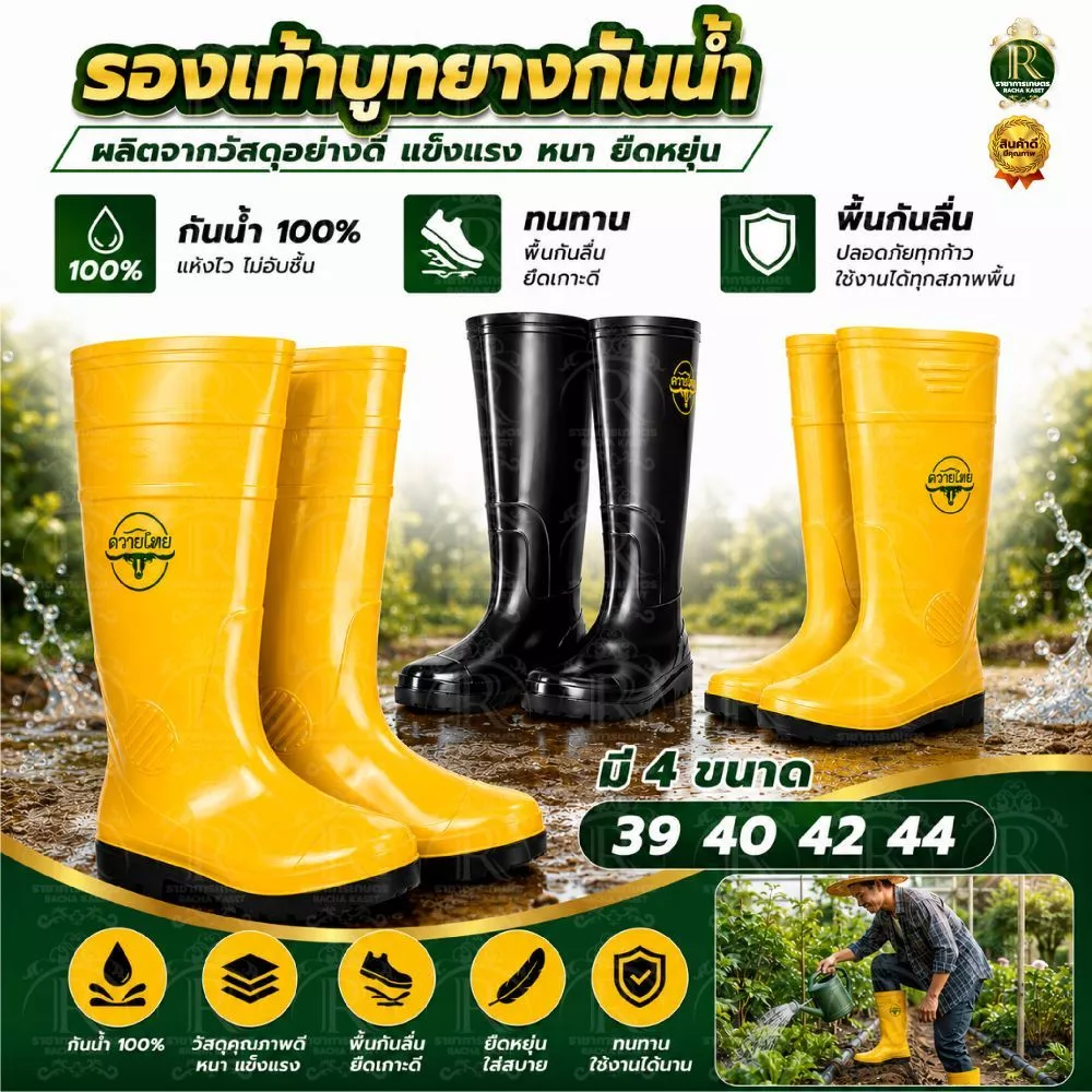 รองเท้าบูทยางกันน้ำ รองเท้าบูทสั้น รองเท้าบูทกันลื่น กันเปียก มีให้เลือกหลายไซส์