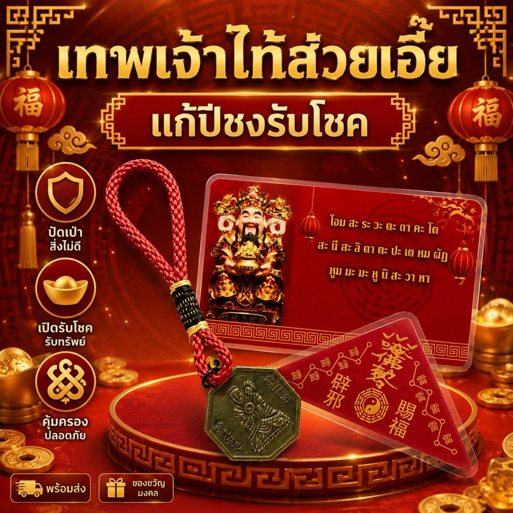 เสริมดวง แก้ปีชง2569เทพเจ้าไท้ส่วยเอี๊ย แก้ปีชง รับโชค ครบชุด เหรียญไท้ส่วยเอี๊ย ฮู้กันภัย บทสวด