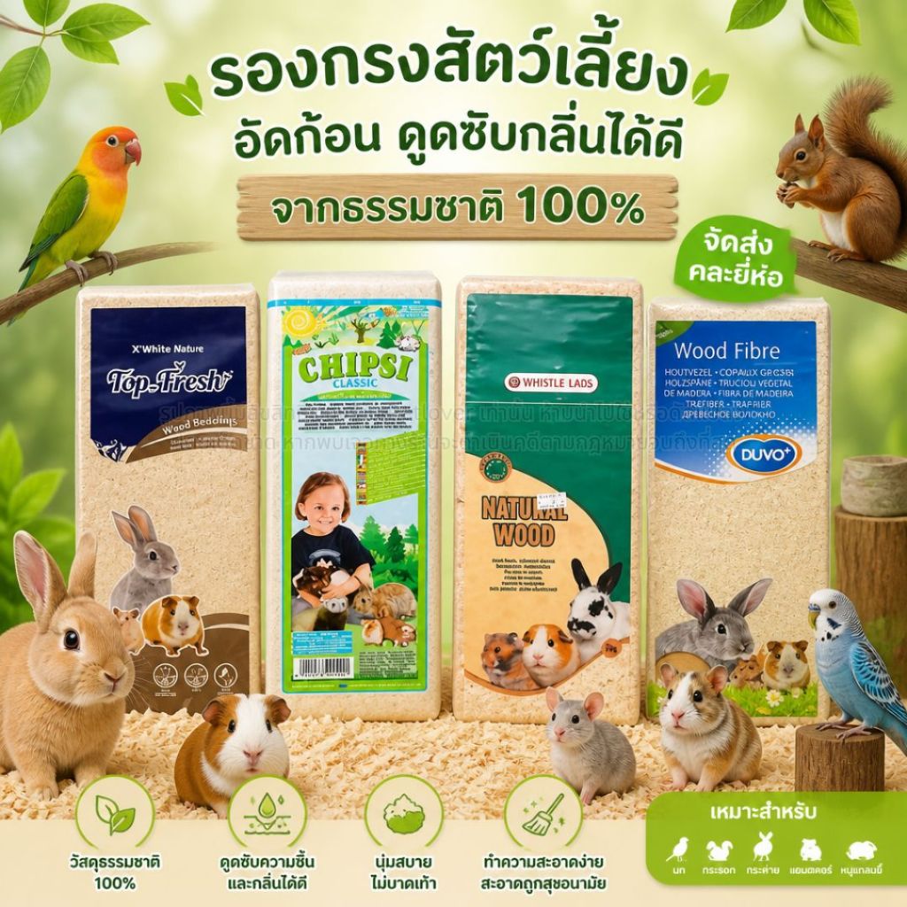 ขี้เลื่อยรองกรงสัตว์เลี้ยง ขี้เลื่อยอัดก้อน ดูดซับกลิ่นได้ดี และดูซับความชื้นได้ดี วัสดุธรรมชาติ 100% (อัดก้อน 1KG)