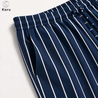 KORU กางเกงขายาวทรงหลวม ลายริ้วแถบใหญ่เอว 24 - 42 นิ้ว