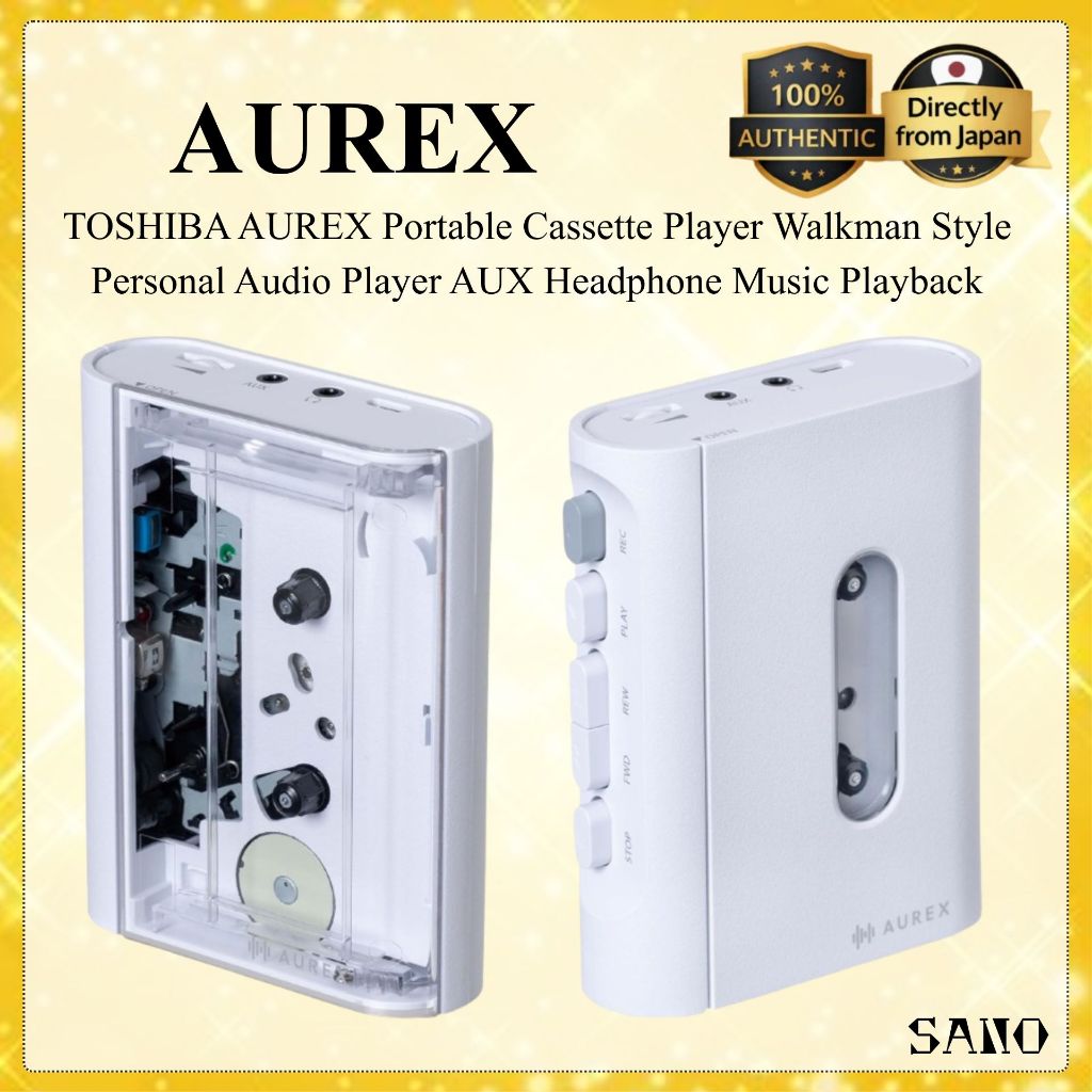 TOSHIBA AUREX Portable Cassette Player Walkman Style Personal Audio Player AUX Headphone Music Playback