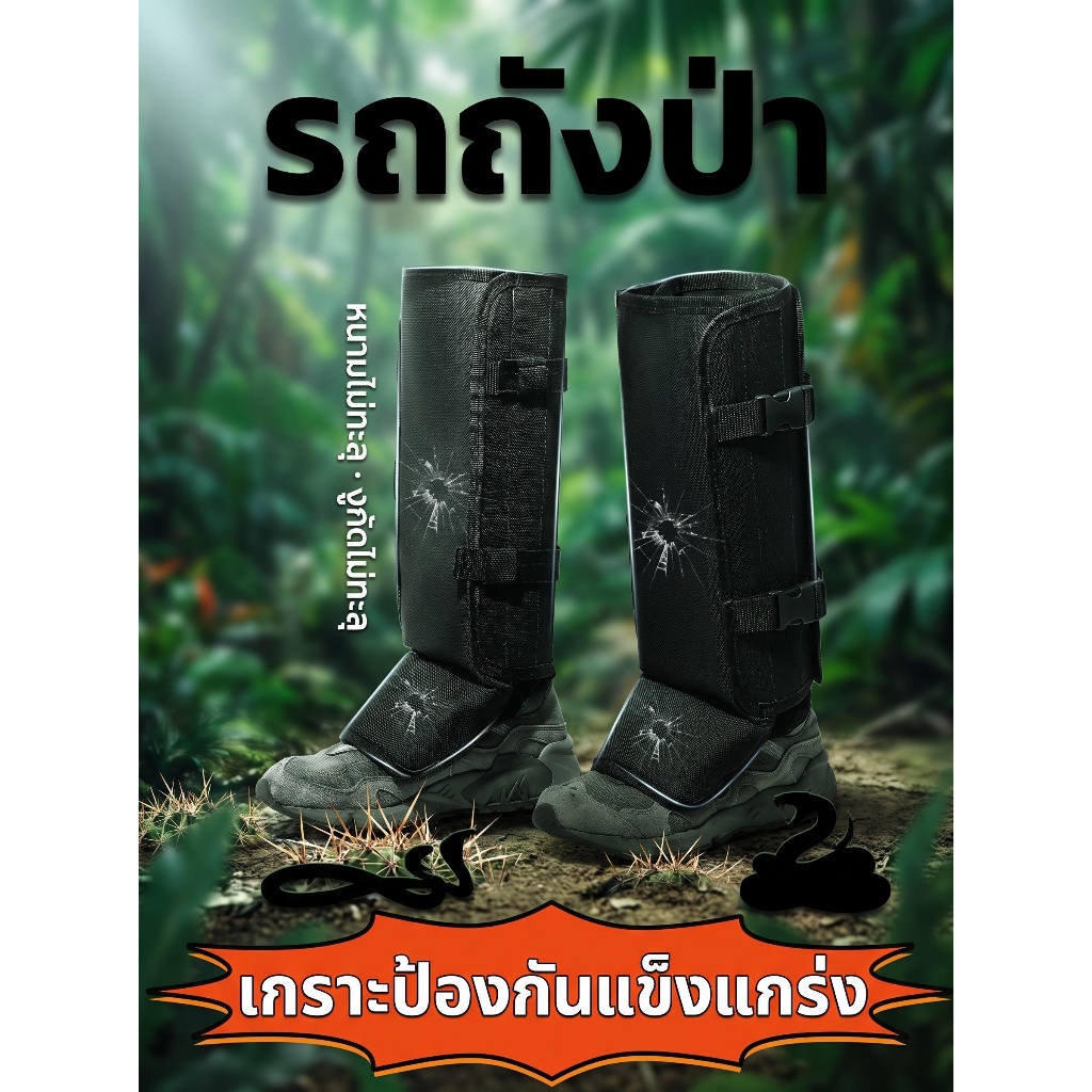 สนับขากันงูกัด-กันแทง ใช้ล่าสัตว์-เดินป่า สายรัดปรับได้ ทนทาน กันน้ำ กลางแจ้ง พร้อมส่ง
