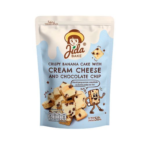 Jida Crispy Banana Cake with Cream Cheese and Chocolate Chips เค้กกล้วยหอมอบกรอบ ผสมครีมชีสและช็อกโกแลตชิพ ขนาด 50 กรัม