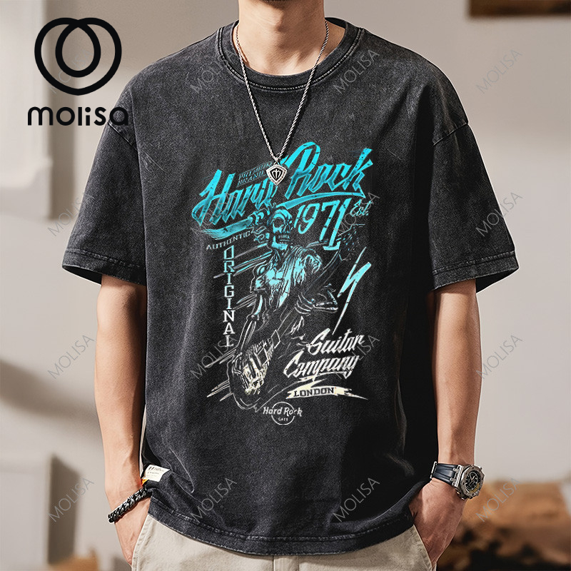 Molisa Oversize T-shirt ผู้ชาย Printed Streetwear แฟชั่นเท่ สไตล์เกาหลี 68195#