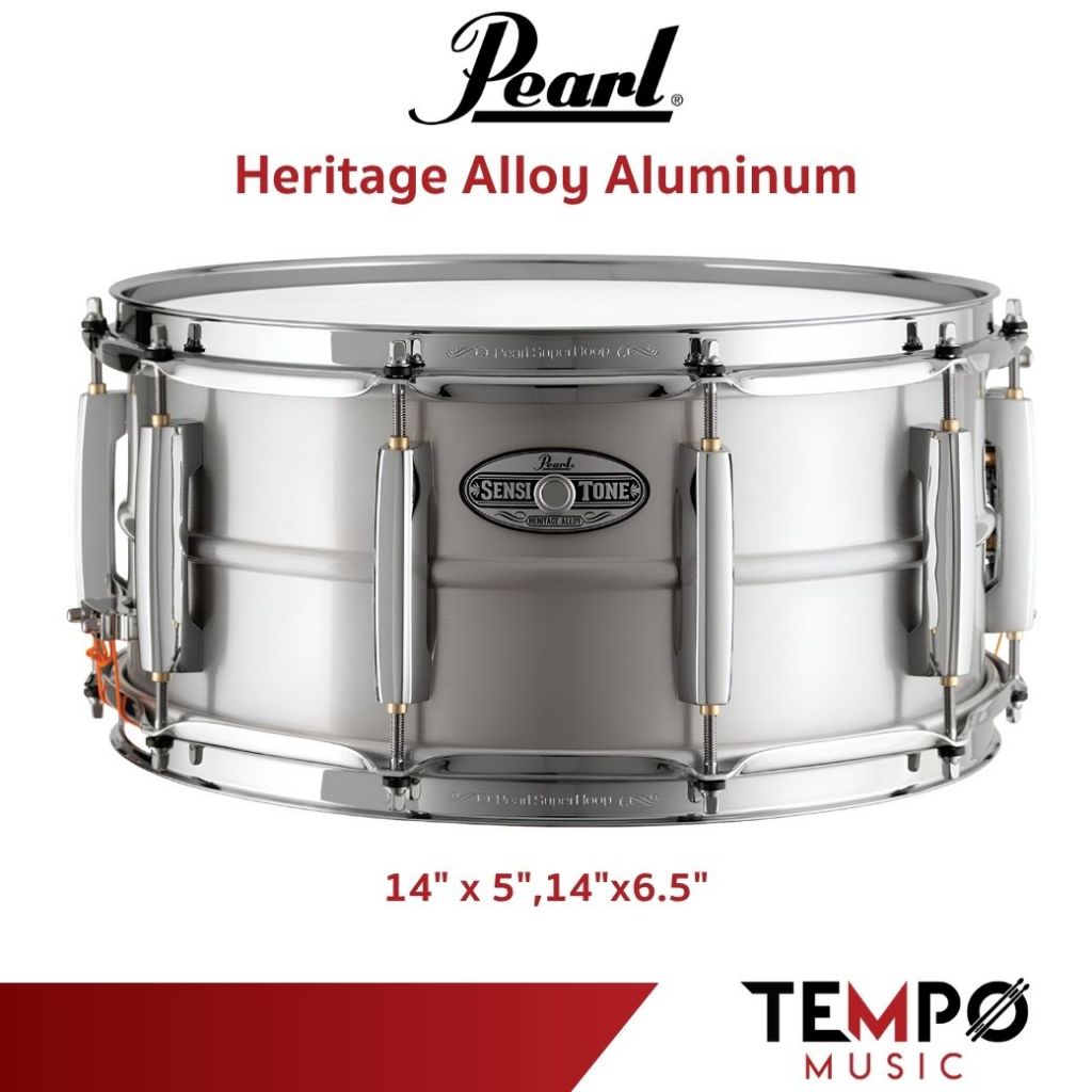 สแนร์ Pearl Sensitone Heritage Alloy Aluminum 14x6.5 และ 14x5 ตัวถังผลิตจากอลูมิเนียม ให้เสียงแห้ง แ
