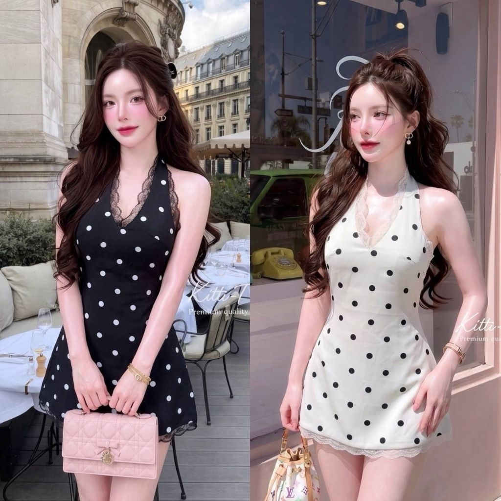 KITTI -T Dress มินิเดรสสั้นทรงเข้ารูปดีไซน์คอวี เพิ่มความเพรียวให้ช่วงคอ พร้อมสายคล้องคอ