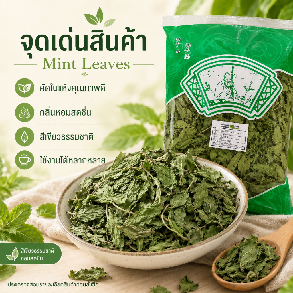 ใบสาระแน่แห้ง เกรดพรีเมียม คัดพิเศษ 100% | Dried Mint Leaves | สมุนไพรกลิ่นหอมเย็น สดชื่น