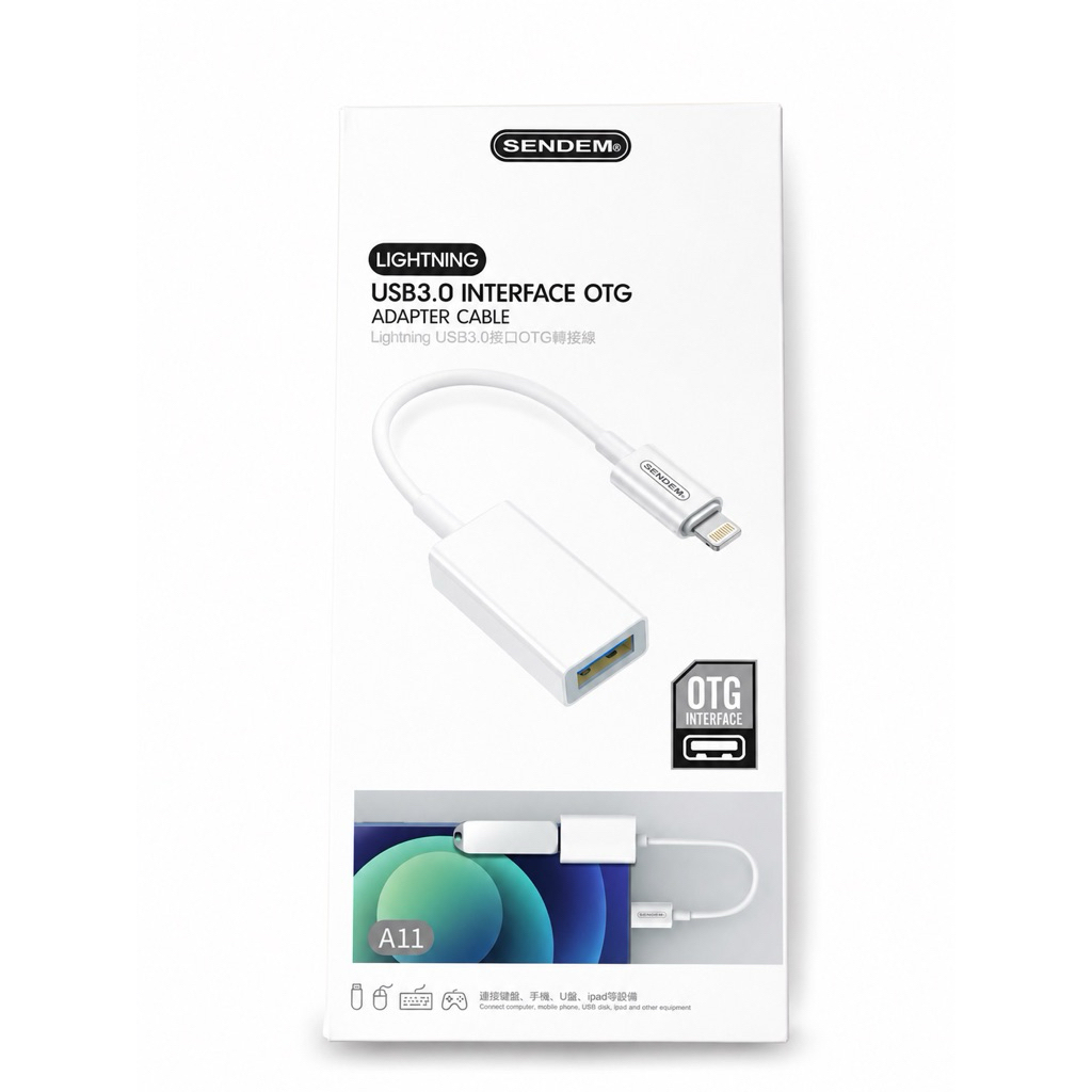 SENDEM A11 OTG Adapter Lightning to USB 3.0 สำหรับ iPhone/iPad รองรับแฟลชไดรฟ์ เมาส์ คีย์บอร์ด USB O