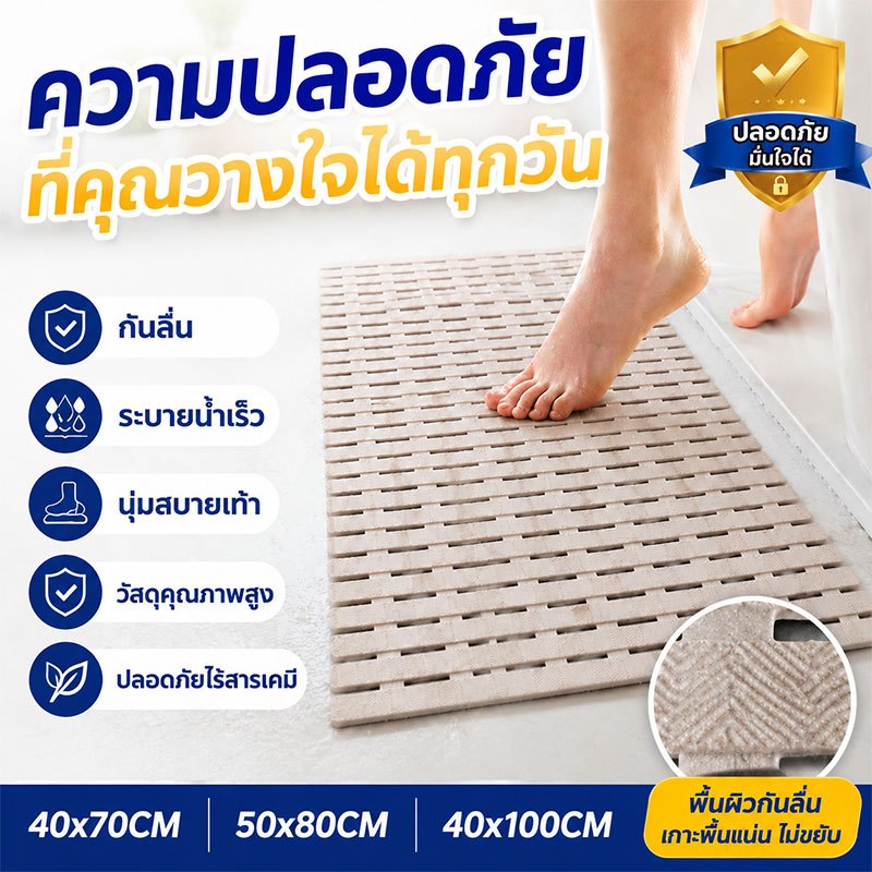 แผ่นกันลื่นในห้องน้ำ แผ่นกันลื่นอเนกประสงค์ยางคุณภาพสูงใช้ได้ห้องน้ำ ห้องครัว หน้าประตู โต๊ะและรถยนต์ กันน้ำระบายน้ำแห้ง