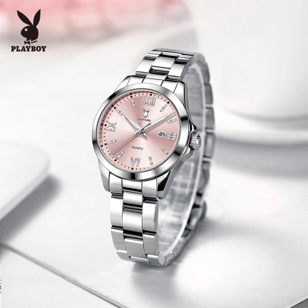 PLAYBOY นาฬิกา ผู้หญิง watch 100% ของแท้ ควอตซ์ สายสเตนเลส แฟชั่น ความสง่างาม สีชมพู 3536