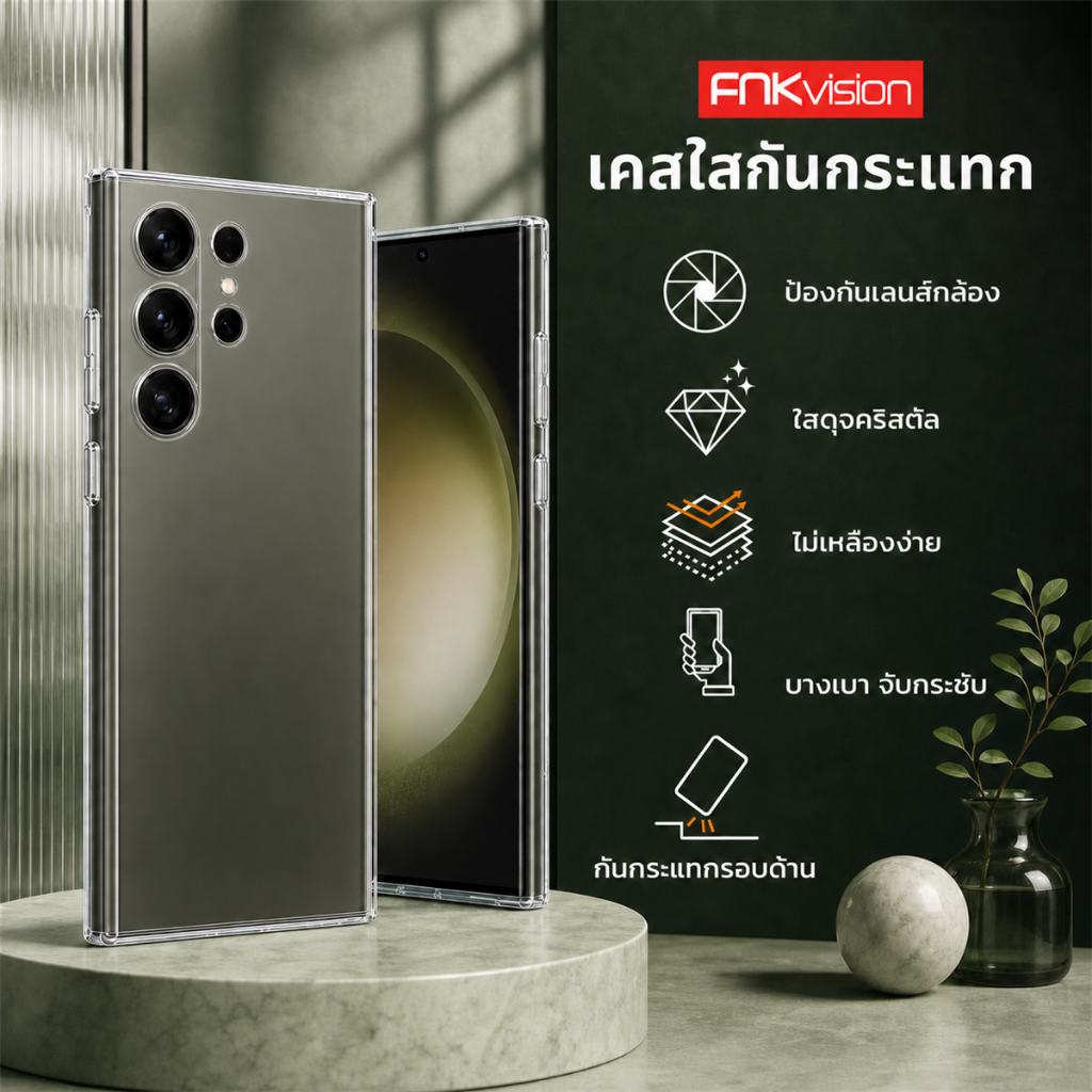 FNKvision เคสใสกันกระแทก สำหรับ Samsung Galaxy S23 Ultra S23 Plus S23 FE S23 ป้องกันเลนส์ ไม่เหลืองง่าย
