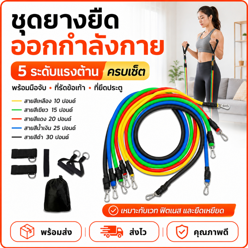 ยางออกกำลังกาย resistance band set ยางยืดออกกำลัง ยางยืดออกกำลังกาย ยางยืด fitnow ออกกำลังกาย ยางยืด