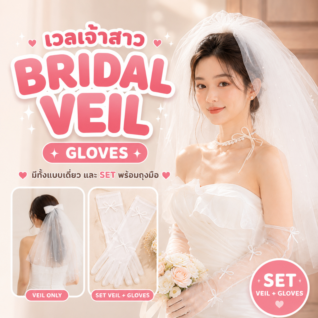 พร้อมส่ง BRIDAL VEIL เวล ผ้าคลุมผม เครื่องประดับผมเจ้าสาว มงกุฎดอกไม้ prewedding Bachelorette party
