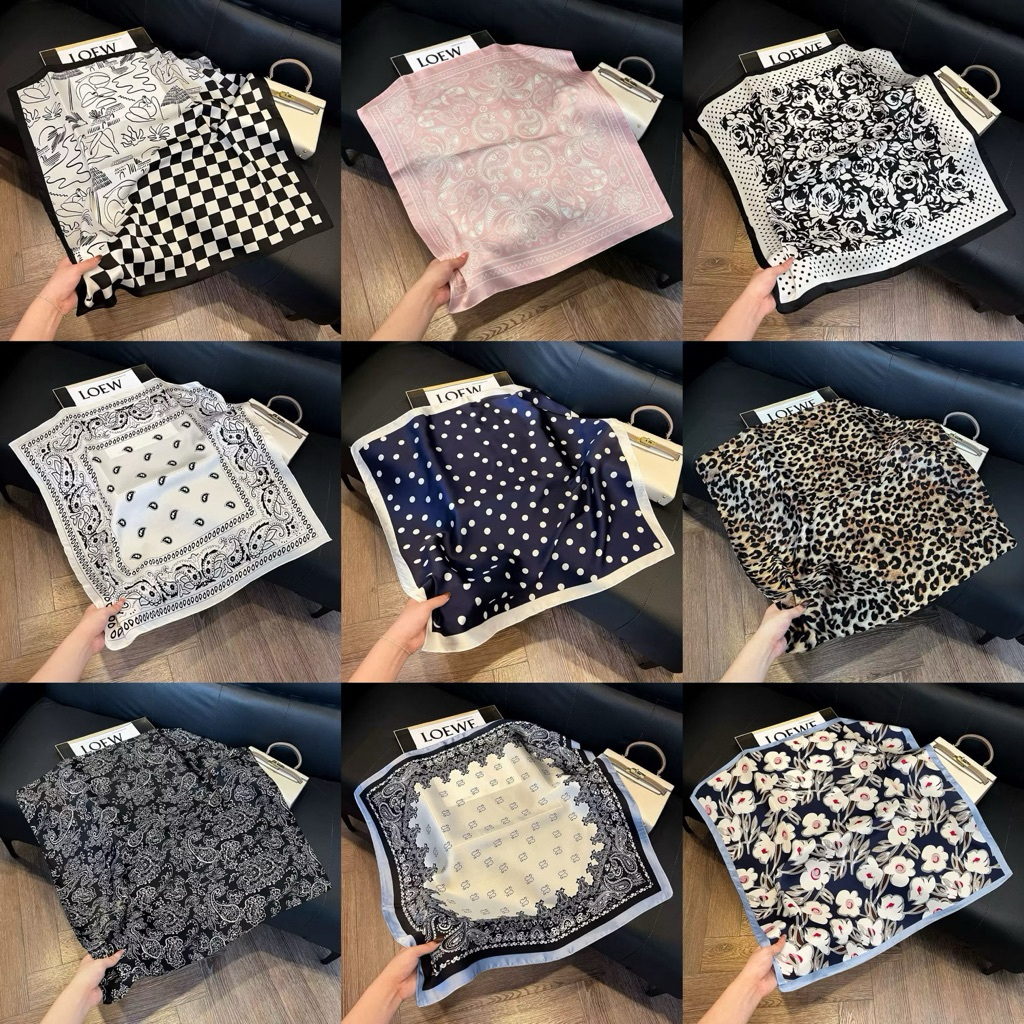 ผ้าพันคอซิลค์ มีให้เลือกหลายลาย ผ้าโพกผม ลายวินเทจ แฟชั่น สายแฟ 70 ซม. ทะเล ซัมเมอร์ [BD-SC]