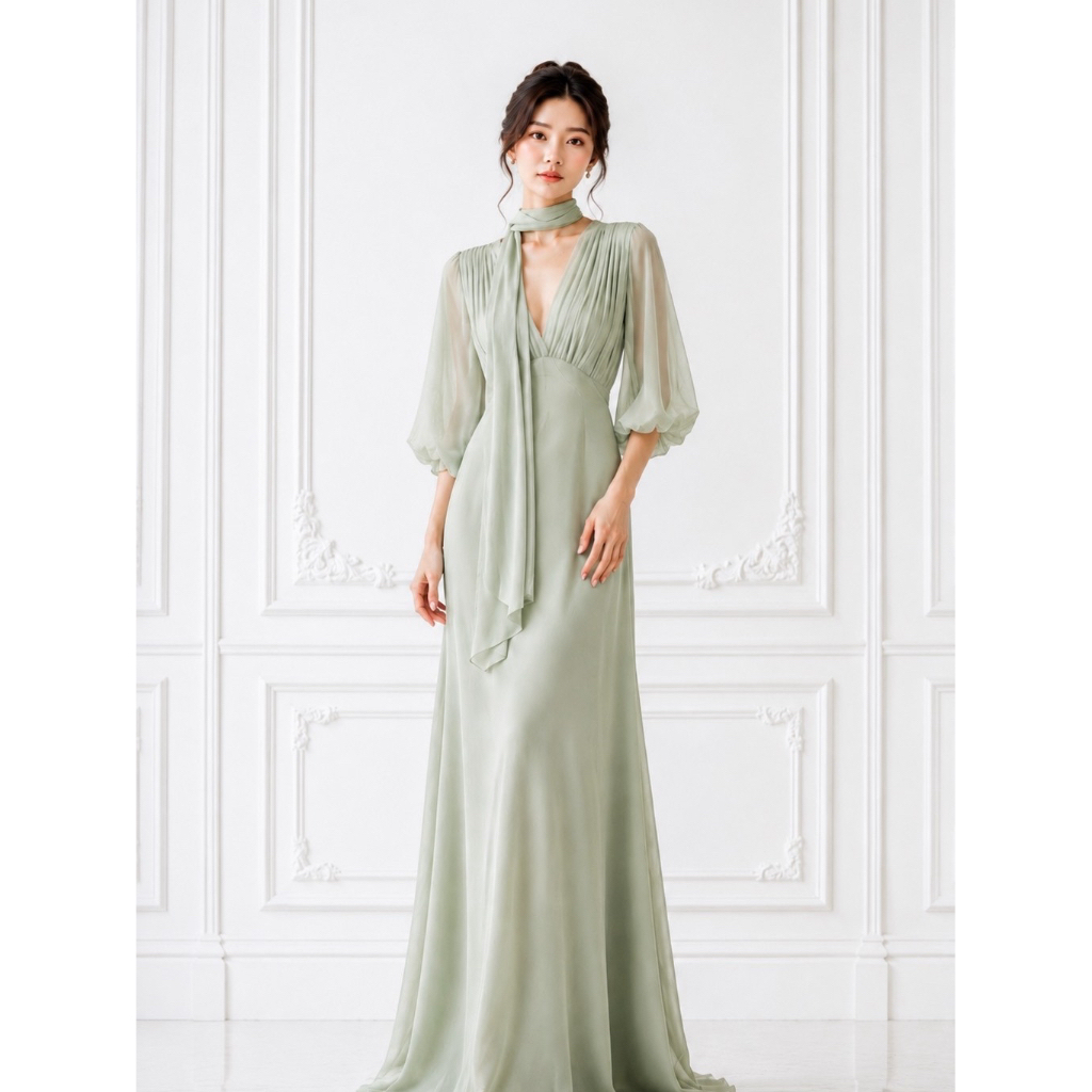 MANTIKA - (Chiffon Dress) ชุดเดรสยาว ผ้าชีฟอง ชุดเดรสยาวแขนยาวออกงาน ชุดไปงานแต่ง