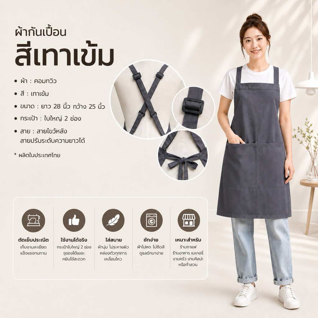 ผ้ากันเปื้อนสายไขว้หลังปรับระดับความยาวได้ #ผ้าคอมทวิว