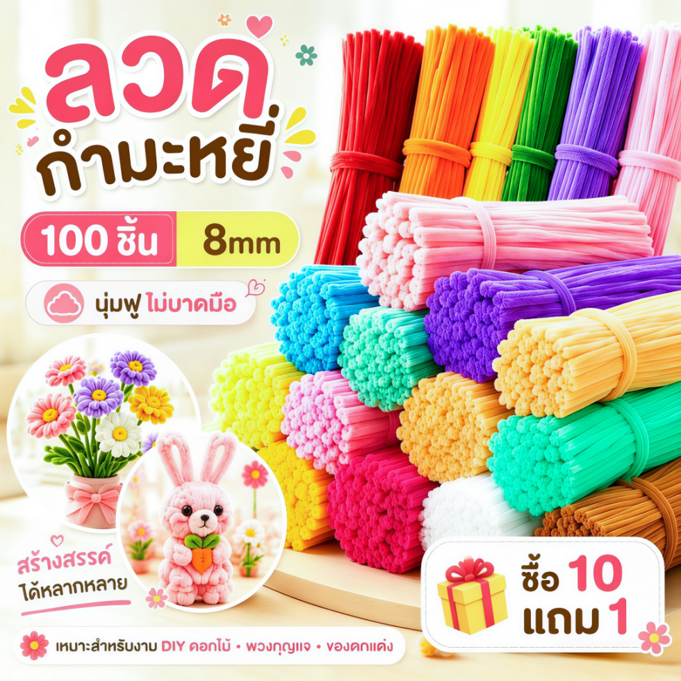 (100pcs) สินค้าพร้อมส่ง ลวดกำมะหยี่ DIYลวดขน ลวดสี ลวดประดิษฐ์ ลวดดอกไม้  แยกสี สร้างสรรค์งานประดิษฐ์ต่างๆสำหรับงานฝีมือ