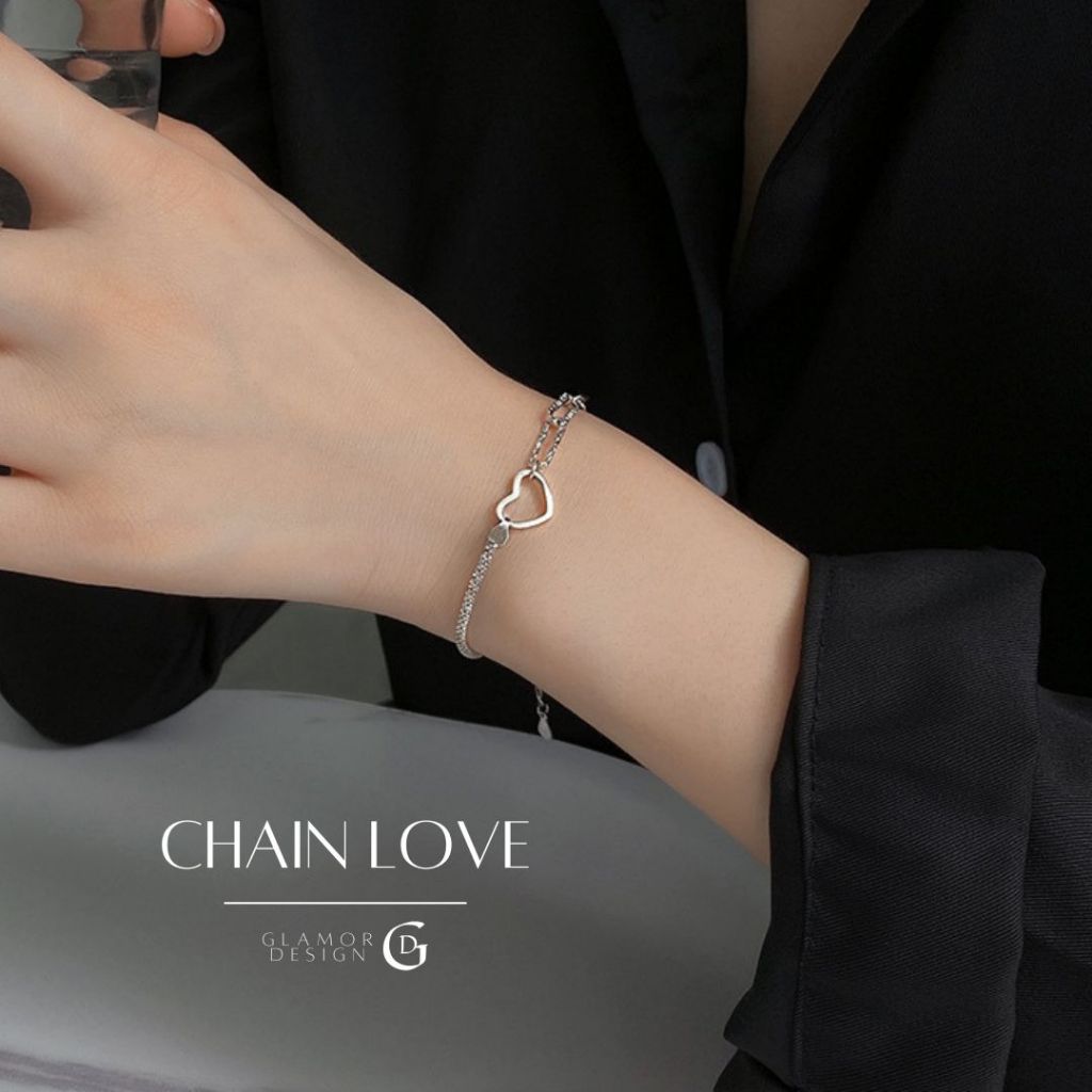 GLAMOR กำไลข้อมือเงินแท้ Chain Love กำไลข้อมือรูปหัวใจจากดอกยิปโซ กำไลข้อมือแฟชั่น ประณีต เอกลักษณ์