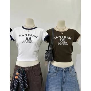 A1087 เสื้อครอป SAN FRAN 89 ดีไซน์สปอร์ตวินเทจกำลังฮิต ผ้านุ่ม ยืด ใส่สบาย ทรงครอปกำลังดี มีให้เลือกหลายสี